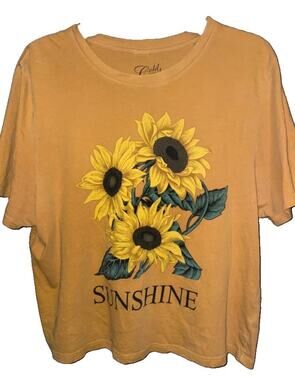 Women’s Gold Rush 100% Cotton Sunflower Sunshine Top Short Sleeve Sz M Fall